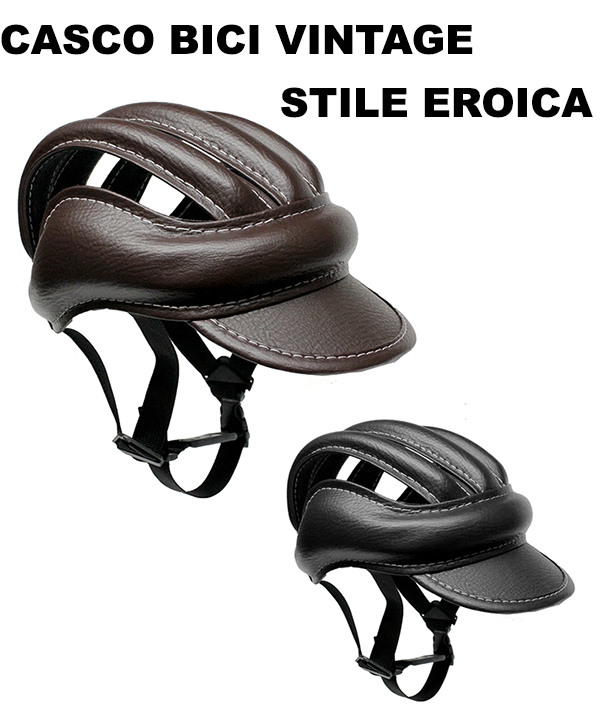 Casco bici copricapo vintage epoca finta pelle eroica bike helmet nero marrone 