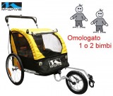 Carrello o Carretto Bici Portabambino 2 Posti Trasporto 1 o 2 Bimbi Passeggino a 3 Ruote Portata Max 60 Kg